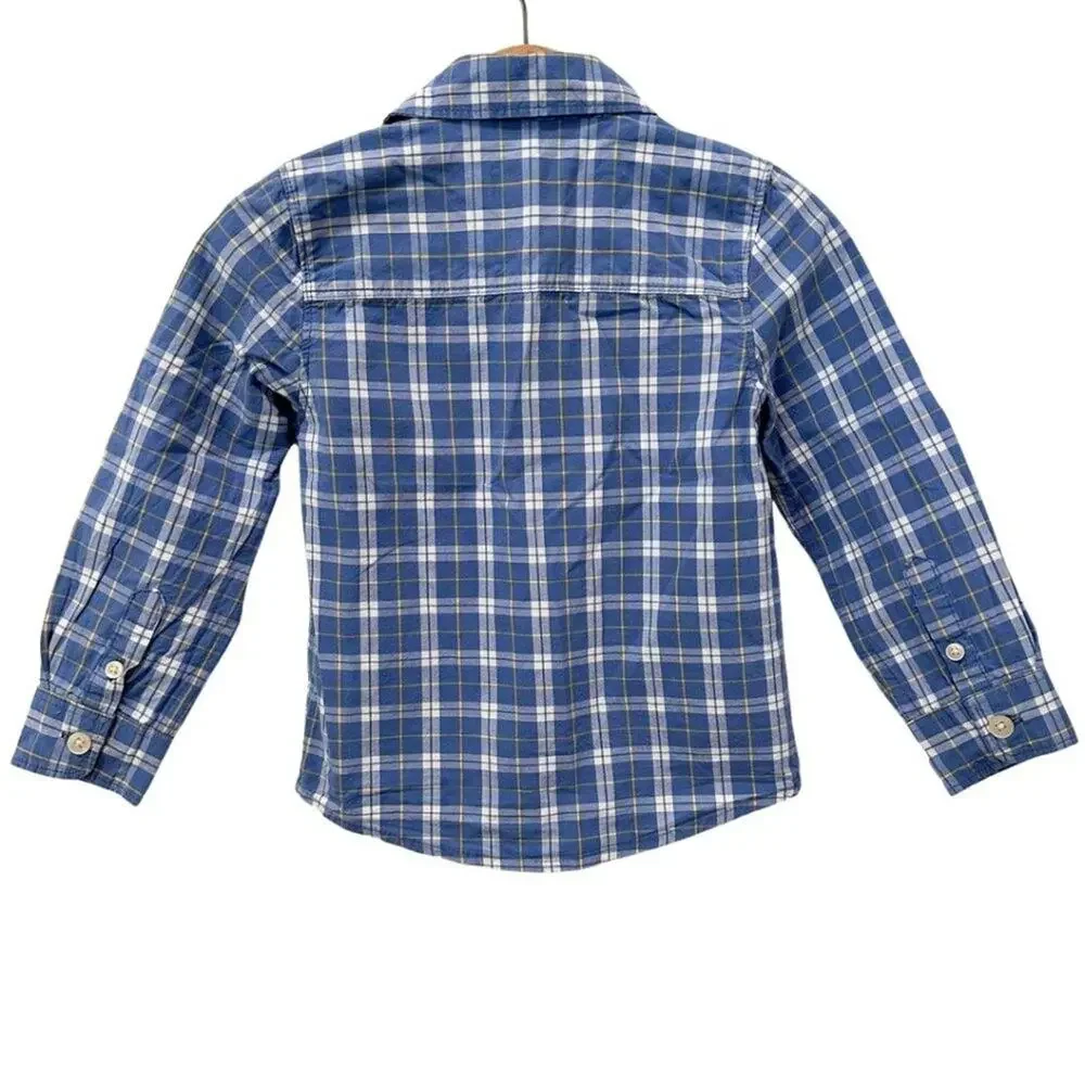 OshKosh B'gosh Long Sleeve Button Down Plaid Shirt White, Blue 2T
